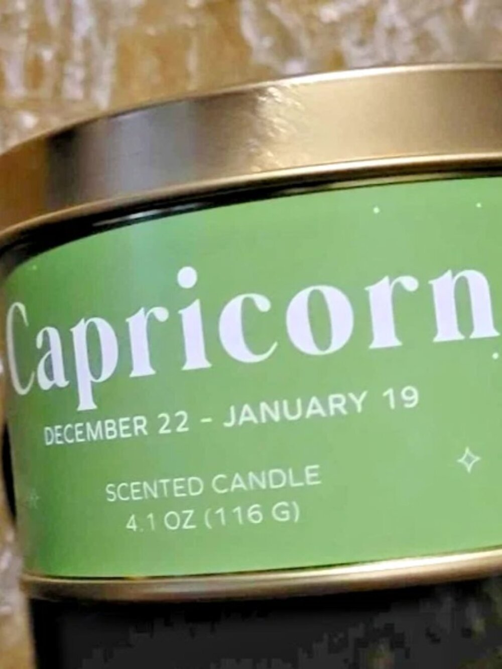 new green CAPRICORN ZODIAC 4.1 OZ EUCALYPTUS CEDAR SCENTED CANDLE